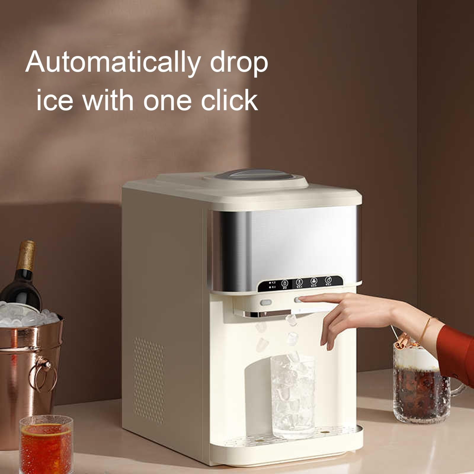 Ice Makers Countertop Nugget Ice Cubes Small Stainless Steel 55lbs/24h 3-In-1 Water Cooler Dispenser With Built-In Ice Maker For Home Office White on Fridge.com - View 2