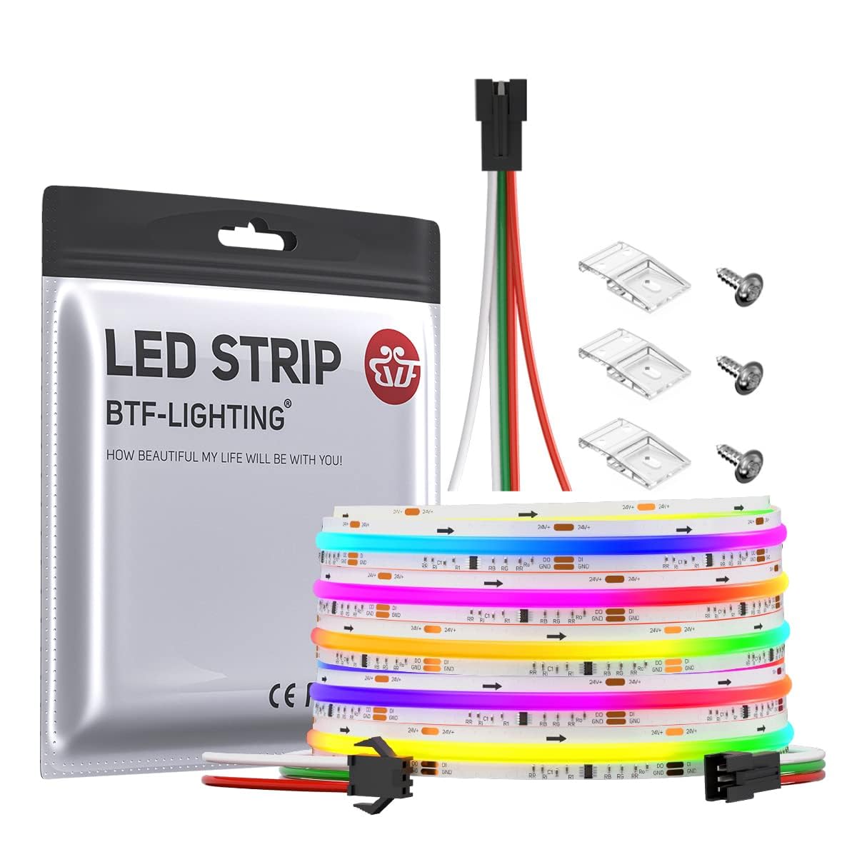 BTF-LIGHTING FCOB SPI RGB Elastyczna taśma LED COB WS2811 IC 5M 720LED/m DC24V Biała PCB IP30 Zmiana koloru (Bez kontrolera i zasilacza)