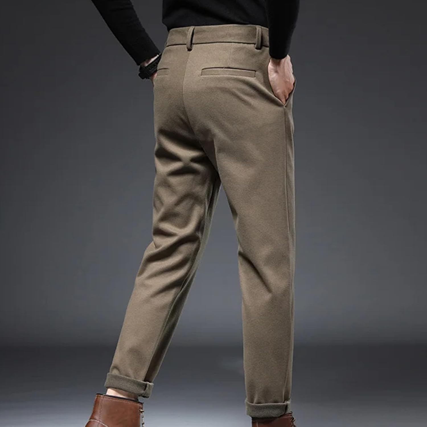 Mens Spring Worsted Suit Pants Thick Business Khaki Woolen Straight Korean Formal Trousers Oversized