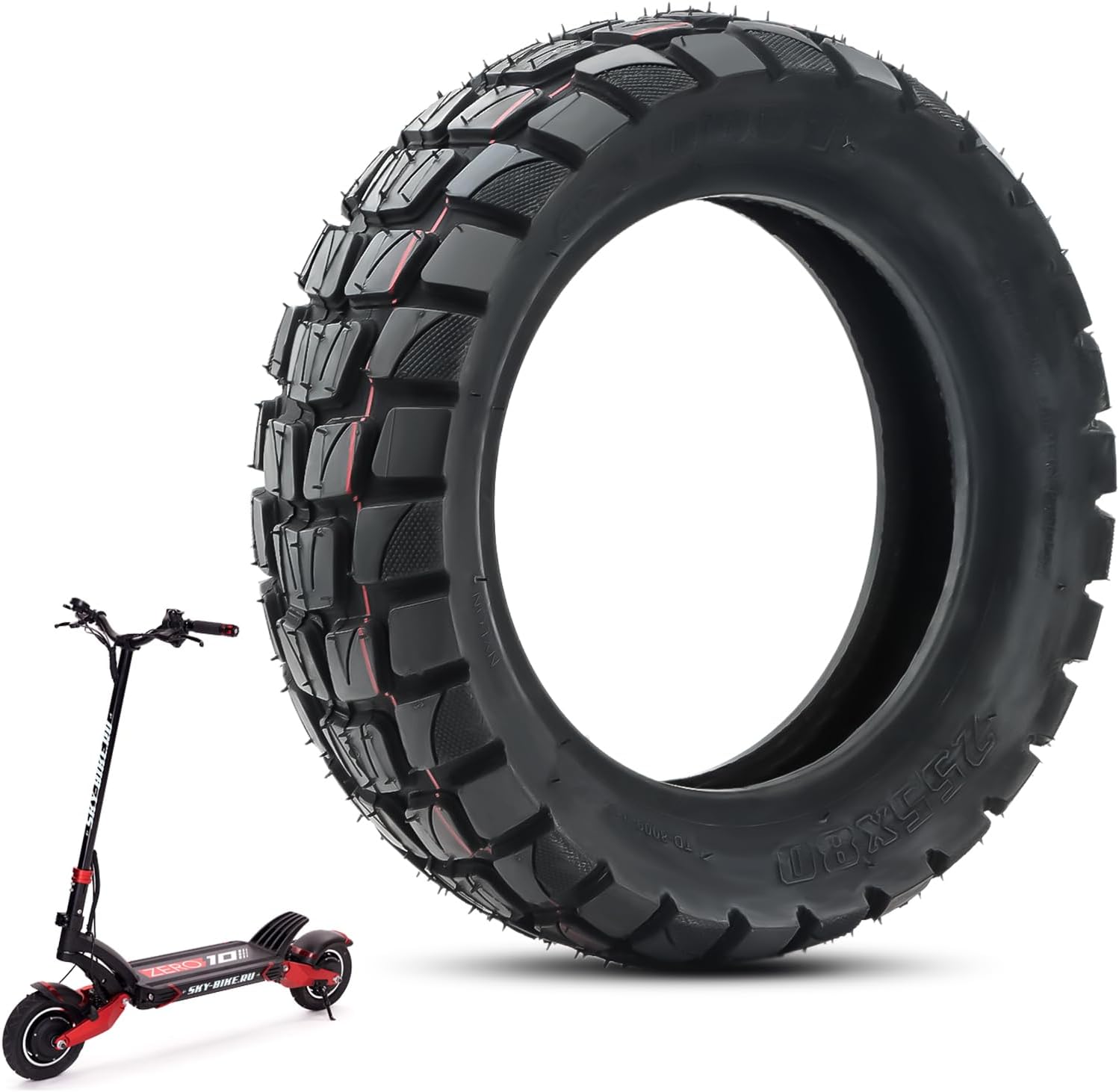 SYACHI 10 x 3 Inch Off Road Outer Tire, 255X80 Scooter Tire, Non-Slip Wear-Resistant Thick Rubber, Compatible with Zero 10x, Apollo Pro Scooter Tyre, 1 Pack