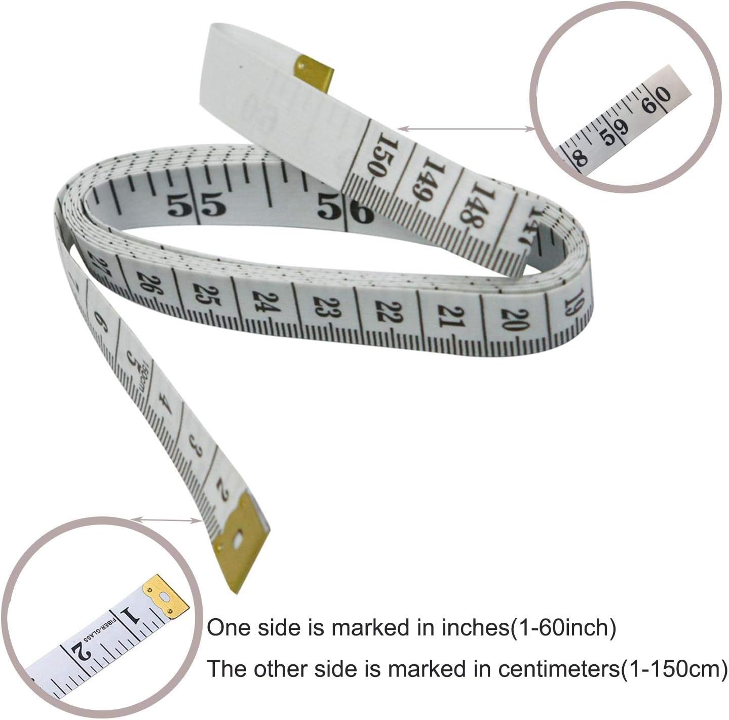 Soft Tape Measure Double Scale Body Sewing Flexible Ruler for Weight Loss Medical Body Measurement Sewing Tailor Craft Vinyl Ruler, Has Centimetre Scale on Reverse Side 60-inch