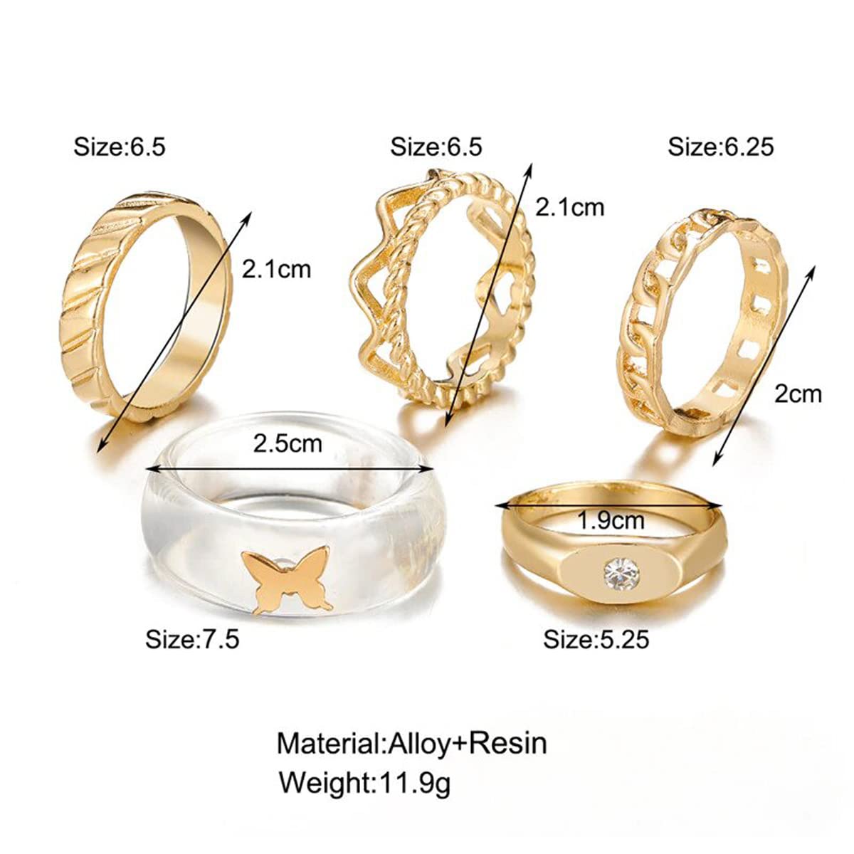 Plated-Toned Rings Set of 5
