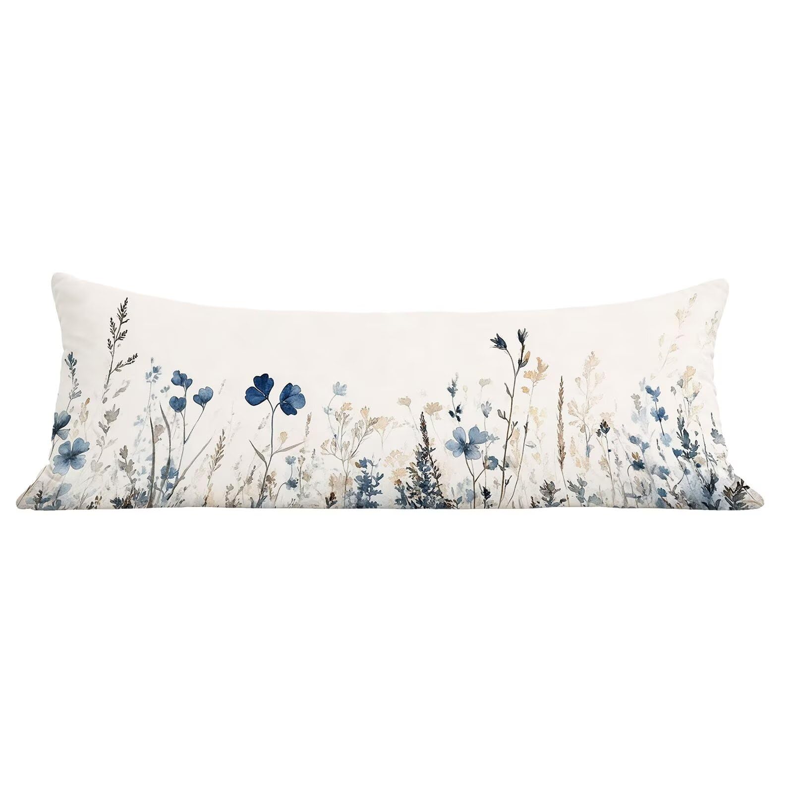Funda de Almohada 60 x 180 cm Plano Protector Almohada 180 cm con Cremallera Invisible, Lino Durable y Transpirable Pillow Case Largas Planta Impresión a Doble Cara para Cama, Sofá y Dormitorio dg-243