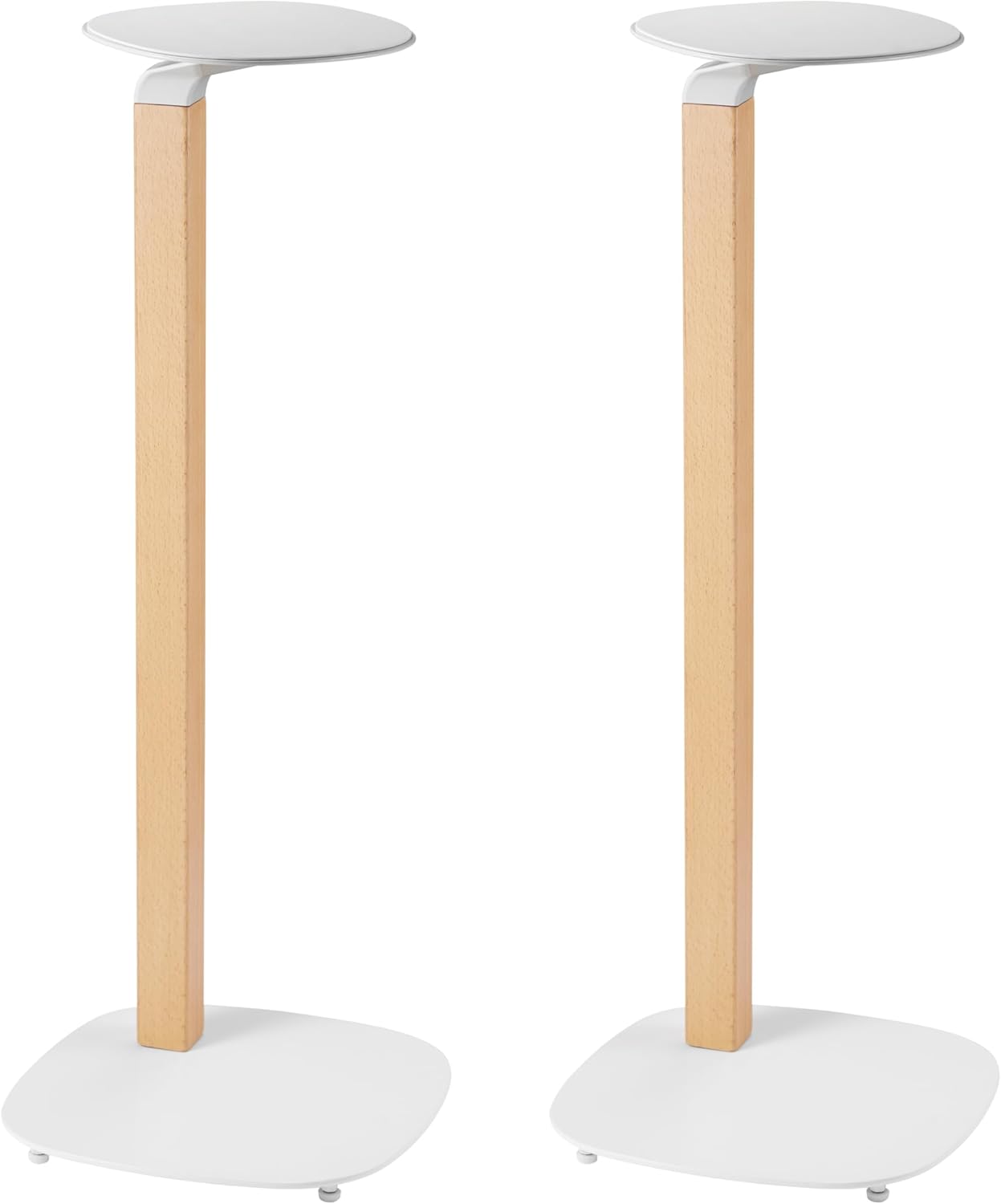 ynVISION.DESIGN Universal Wood & Metal Speaker Stands Pair – 30.75" Floor Standing for Bookshelf & Compact Speakers | 22 lb Capacity | Cable Management (White and Beech, Universal Speaker Stand)