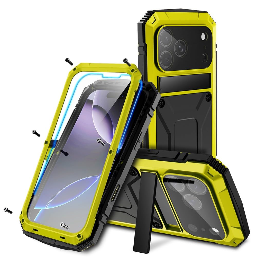 Coque iPhone 17 Pro Max haut de gamme jaune en silicone robuste et métal - 8