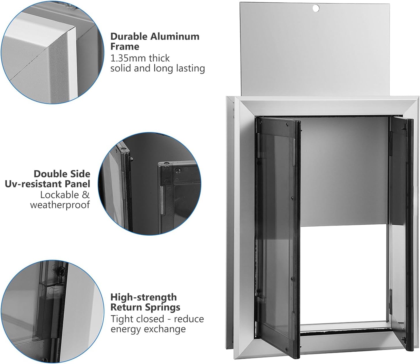 Large Dog Door, Aluminum Frame Doggy Door, Weatherproof Dogs Doors with Automatic Closing Double Panels for Energy Efficient, Heavy-Duty Doggie Doors for Large and Medium Dog Up to 120LBS