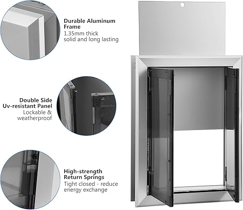 Miniatura 6 de Puerta grande para perro, puerta con marco de aluminio, puertas resistentes a la intemperie para perros con cierre automático, paneles dobles para
