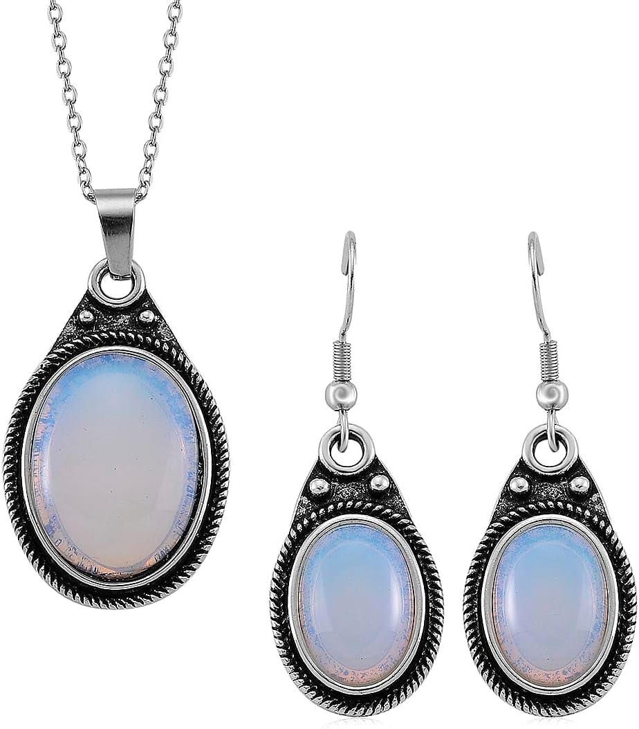 SHOP LC DELIVERING JOY Opalite 110.00 ctw Earrings and Pendant in Silvertone with Stainless Steel Necklace 20 Inches Christmas Gifts