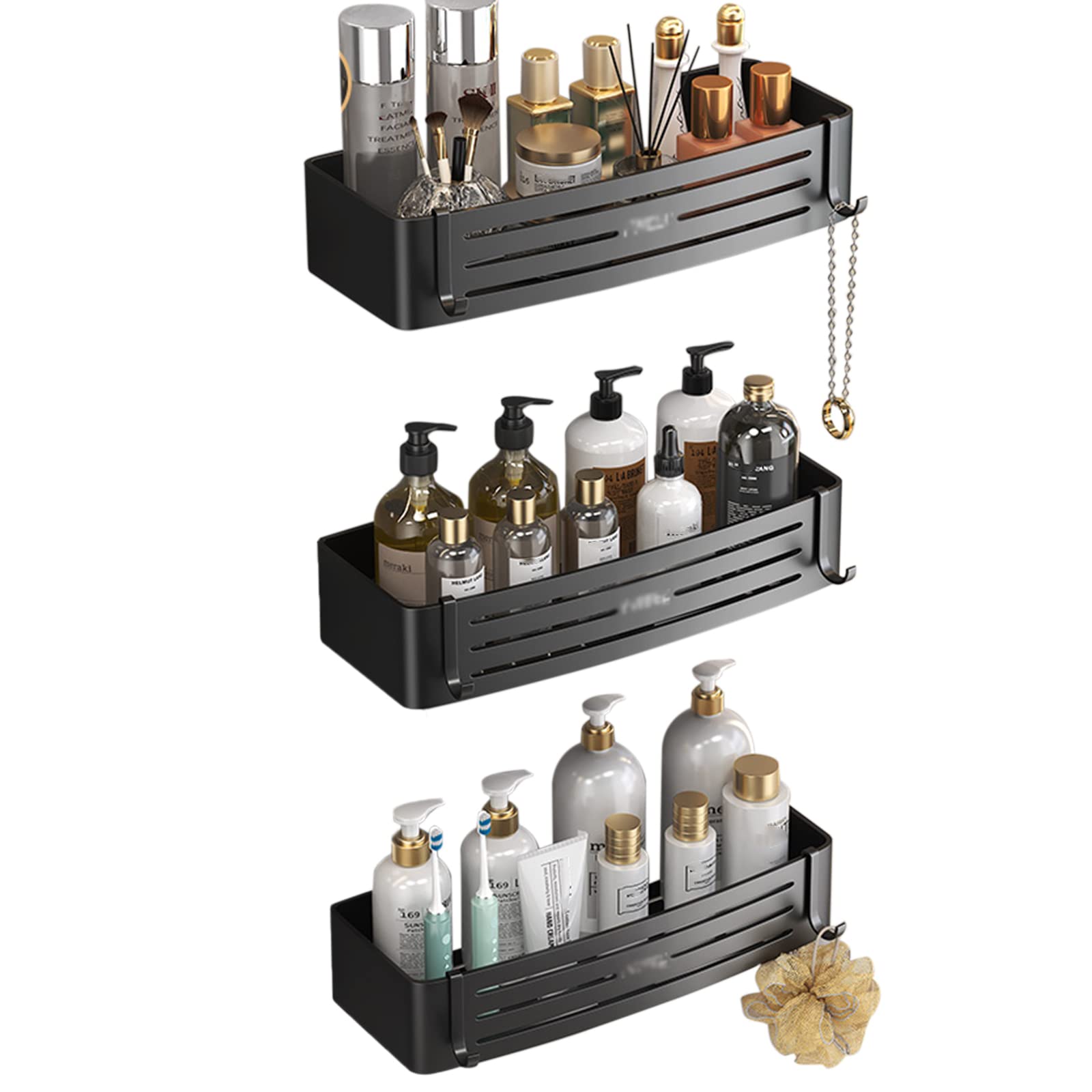 Shower Shelf Bathroom Corner Shelf Shower Rack BasketShower Caddy Black Shower Shelves No Drill Shower Rack Self Adhesive