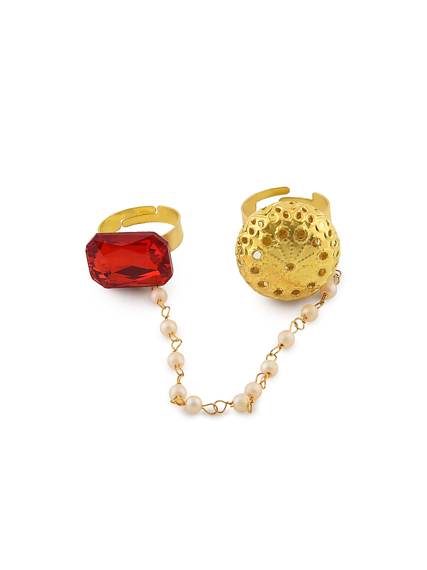 ZAVERI PEARLS Red Stone & Pearl Chain Linked Adjustable Finger Rings For Women-ZPFK10794 (B09GLTNT6H) Amazon Price History, Amazon Price Tracker