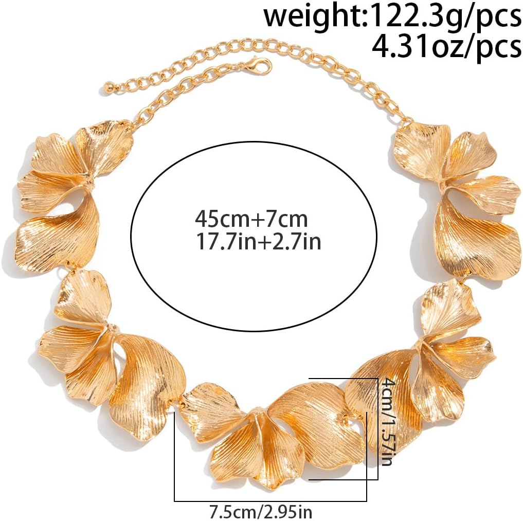Chunky Gold Statement Necklace for Women Irregular Geometric Large Flower Necklaces Sectored Petals Jewelry Summer Beach Accessory - Image 2