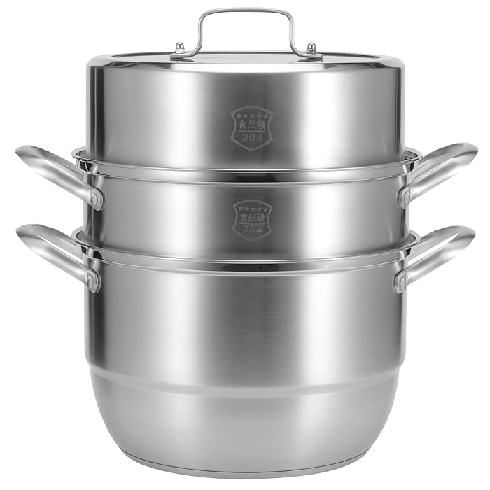 5-Tier Stainless Steel Steamer Pot - Stackable Dumpling & Dim Sum Cooker With Glass Lid