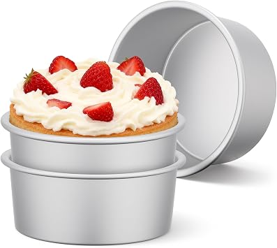 Beasea 6 Inch Cake Pans Set of 3, Aluminum Alloy Small Round Cake Pans for Birthday Wedding Party, Cheesecake Baking Tin Mold - Fixed Bottom