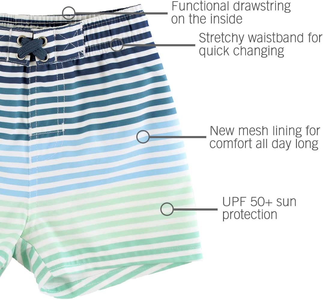 RUGGEDBUTTS Boys UPF50+ Sun Protection Striped Color Block Swim Trunks - Image 5