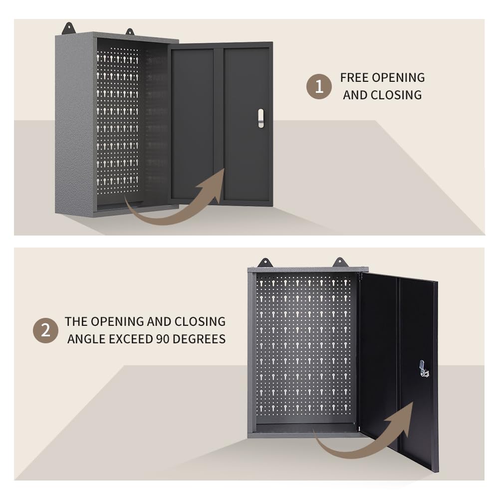 JZD Wandschrank aus Metall, 61 cm Länge, Aufbewahrungsschrank mit 1 Verriegelungstür, für Garage, Zuhause, Büro, Fabrik, Schwarz und Grau