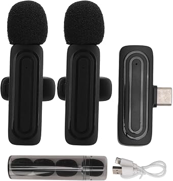 Wireless Lavalier Microphone 2.4G Low Latency Noise Cancelling Anti-Interference Lapel Microphone Live Interview Recording Online Classroom Meeting Smartphone Type C Connector ABS Aluminum Alloy