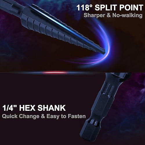 Miniatura 9 de Juego de brocas escalonadas M35, 18 a 78 pulgadas, 25 pasos, brocas de cobalto, resistentes para acero inoxidable, acero duro, aluminio, madera, 2