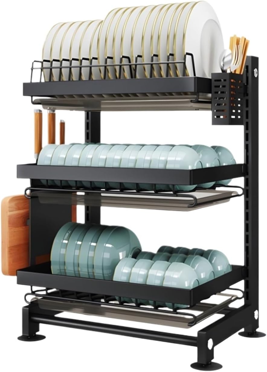 Kitchen Dish Rack 304 Stainless Steel 3-Tier Dish Rack with Utensil Holder Cutting Board Holder Dish Drainer Dish Drainer Rack