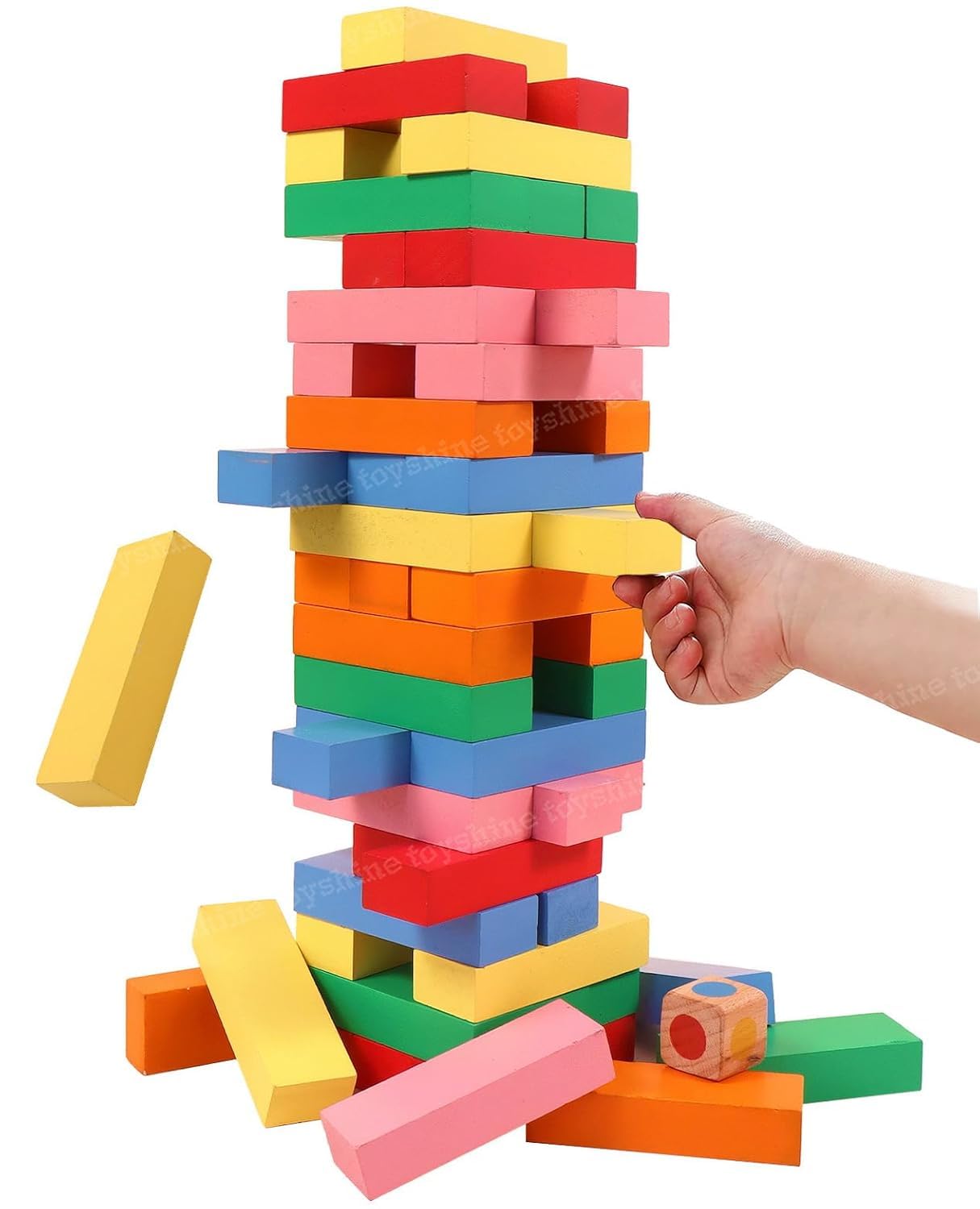 HERBASTRY 54 Pcs Printed Educational Wooden Stacking Tumbling Tower Blocks Toys, Building Blocks for Kids with Dice -Multi