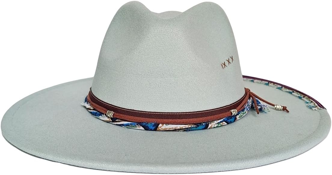Fedora Hat for Men Women, Vintage Wide Brim Felt Panama Hat Western Adjustable Top Jazz Cap