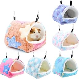 ハムスター モルモット ハリネズミ チンチラ フェレット 鳥 小動物 ハウス ハート つり下げ ベッド 家 ペット ふわふわ もこもこ 冬 暖かい(ブルー・ハート柄,S)