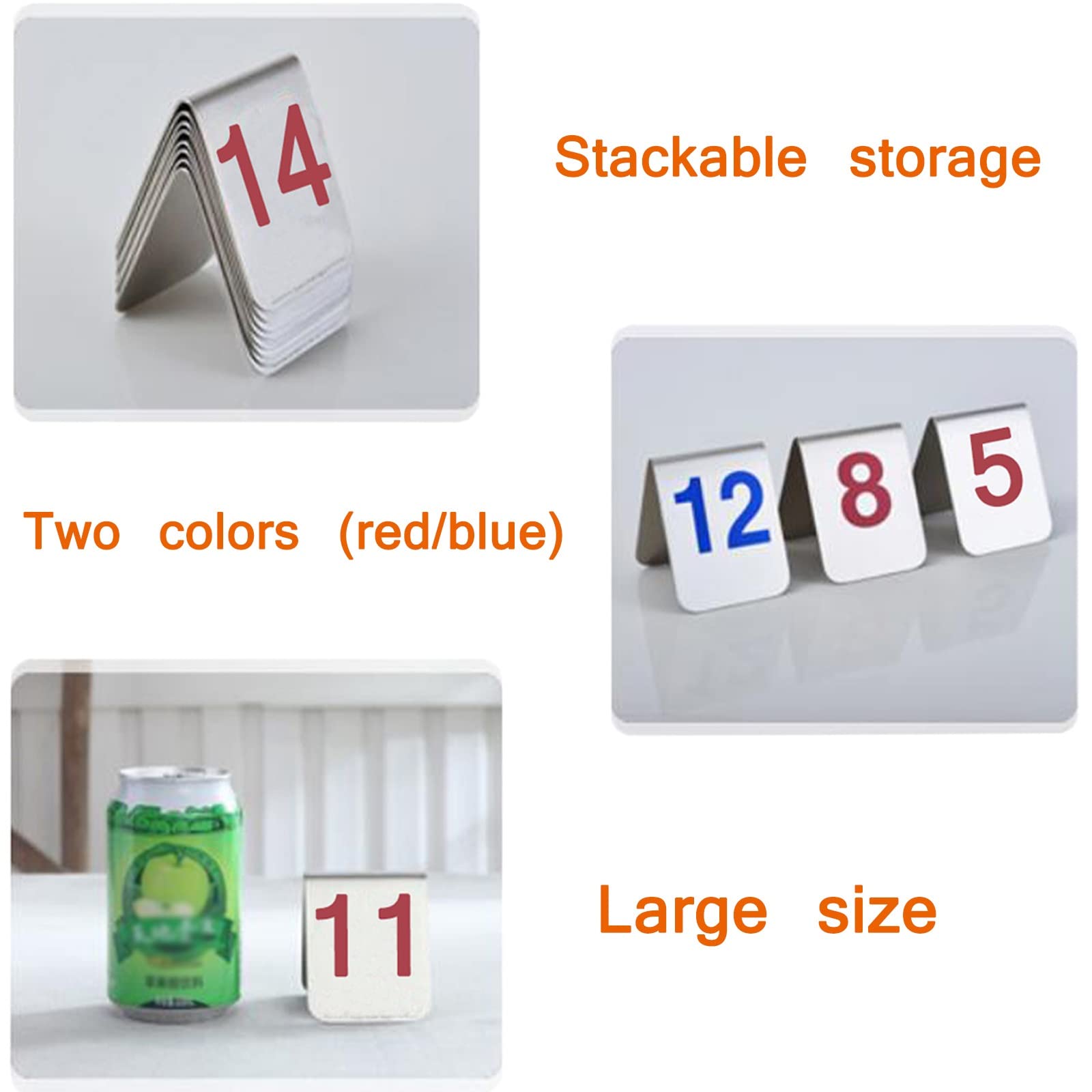 7,5 x 6 x 6,5 cm Tabliczka z numerem w stylu namiotu, 1-10/20 Metalowa karta na stół Stal nierdzewna, Płyta na stół restauracyjny Czerwony/niebieski, Możliwość układania w stosy Karty z numerem stoł