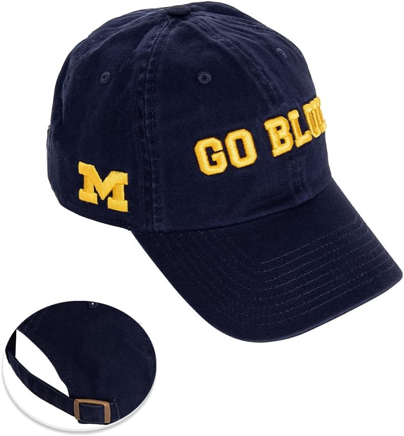 Desert Cactus University of Michigan Baseball Hat Wolverines UM U of M Brimmed Embroidered Hats Cap Adjustable Cloth Strap Adult (Style I1) Blue