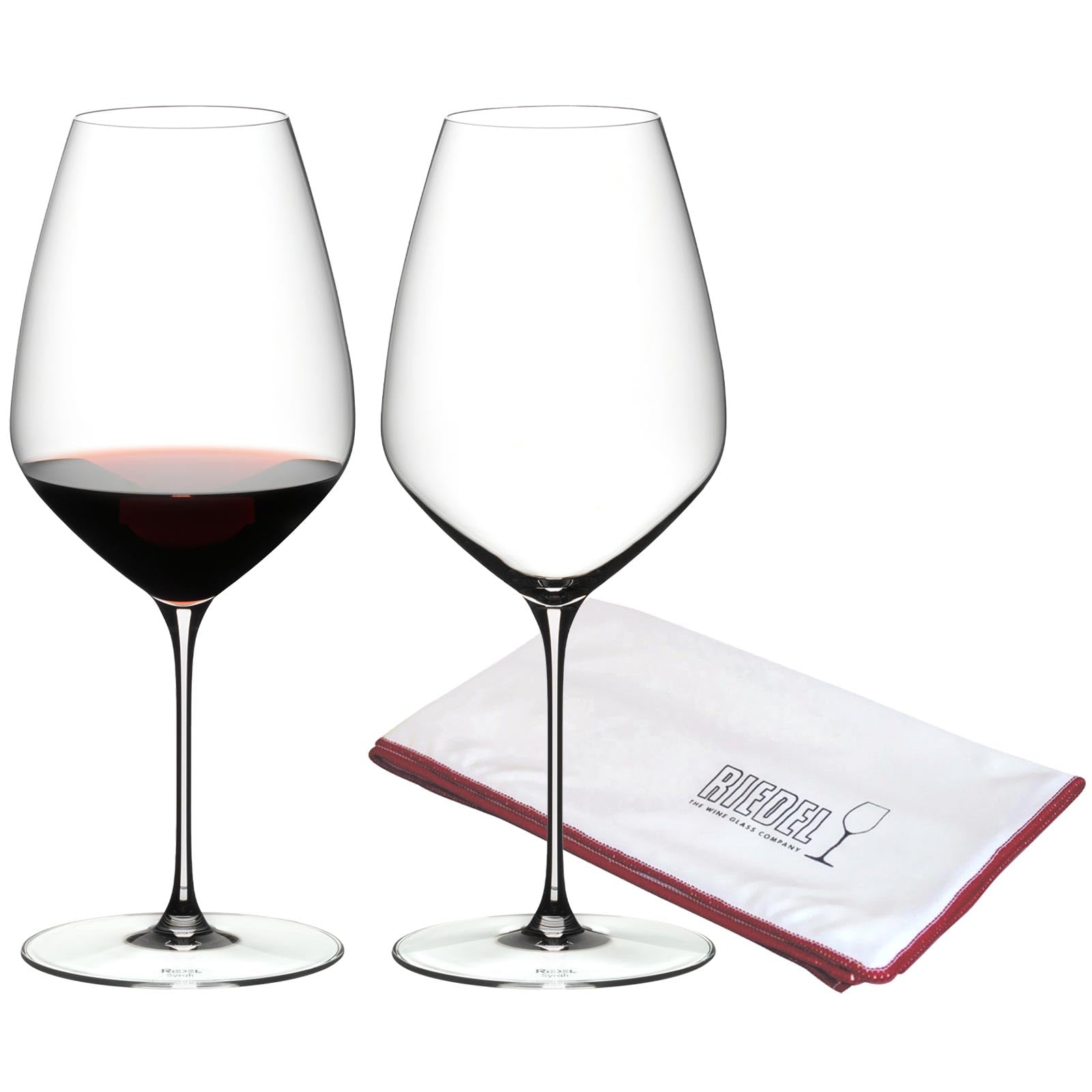 RIEDEL Veloce Syrah/Shiraz Weingläser 2er Set, 720 ml, Rotweingläser-Set mit Mikrofaser-Poliertuch (50 x 64 cm), Kristallglas