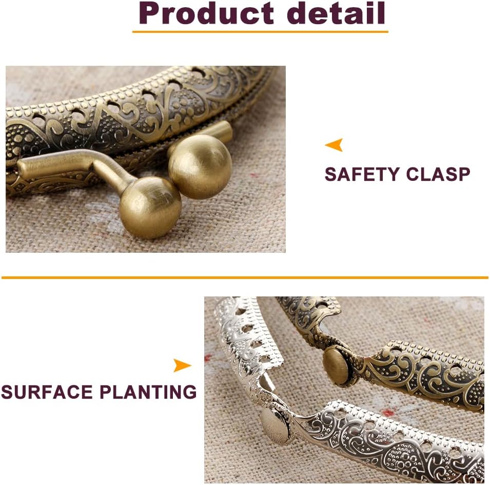 Mtsooning 20PCS Bronze Embossed Purse Frame,8.5 x 4.5cm Retro Arch Metal Kiss Clasp Replacement for DIY Craft Bag Handle Sewing Making