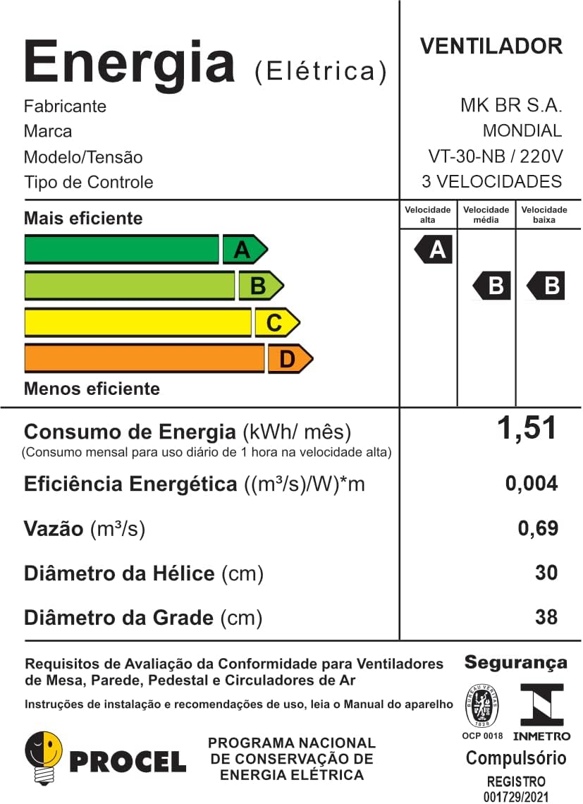 Ventilador de mesa Mondial 220V, 30cm, 6 pás, Turbo - VT-30-NB