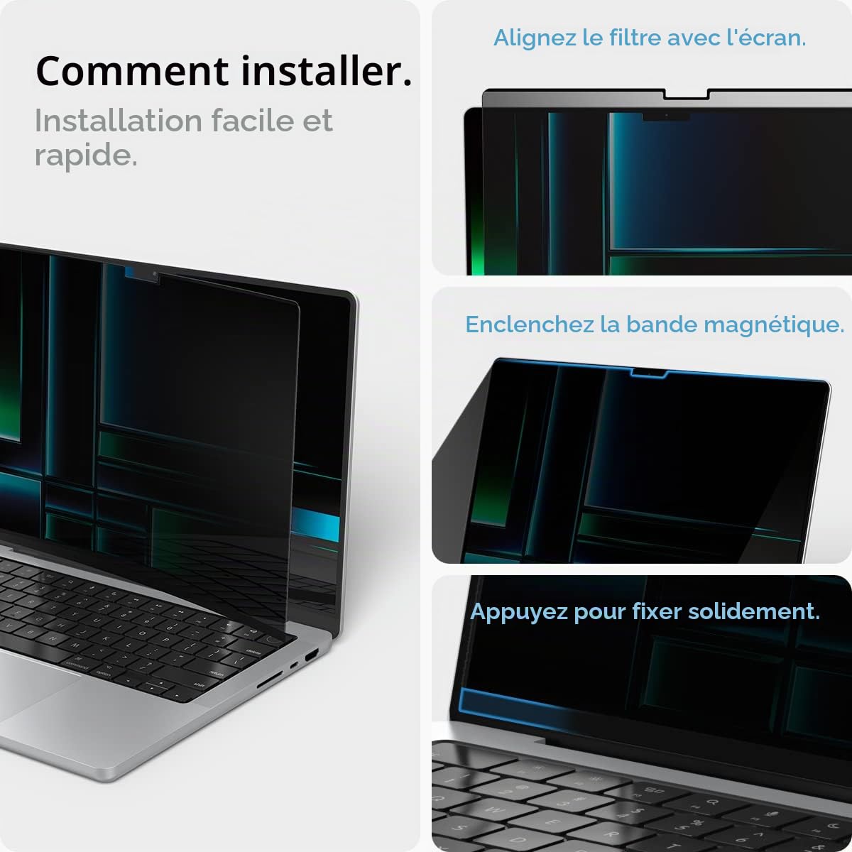 Spigen SafeView Filtre de Confidentialité pour MacBook Pro 14 Pouces (M5 Pro/M5 Pro Max(2026)/M5(2025)/M4 series/M3 series/M2 series/M1 series), 1 Unité, Anti-espion, Avec chiffon de nettoyage et étui