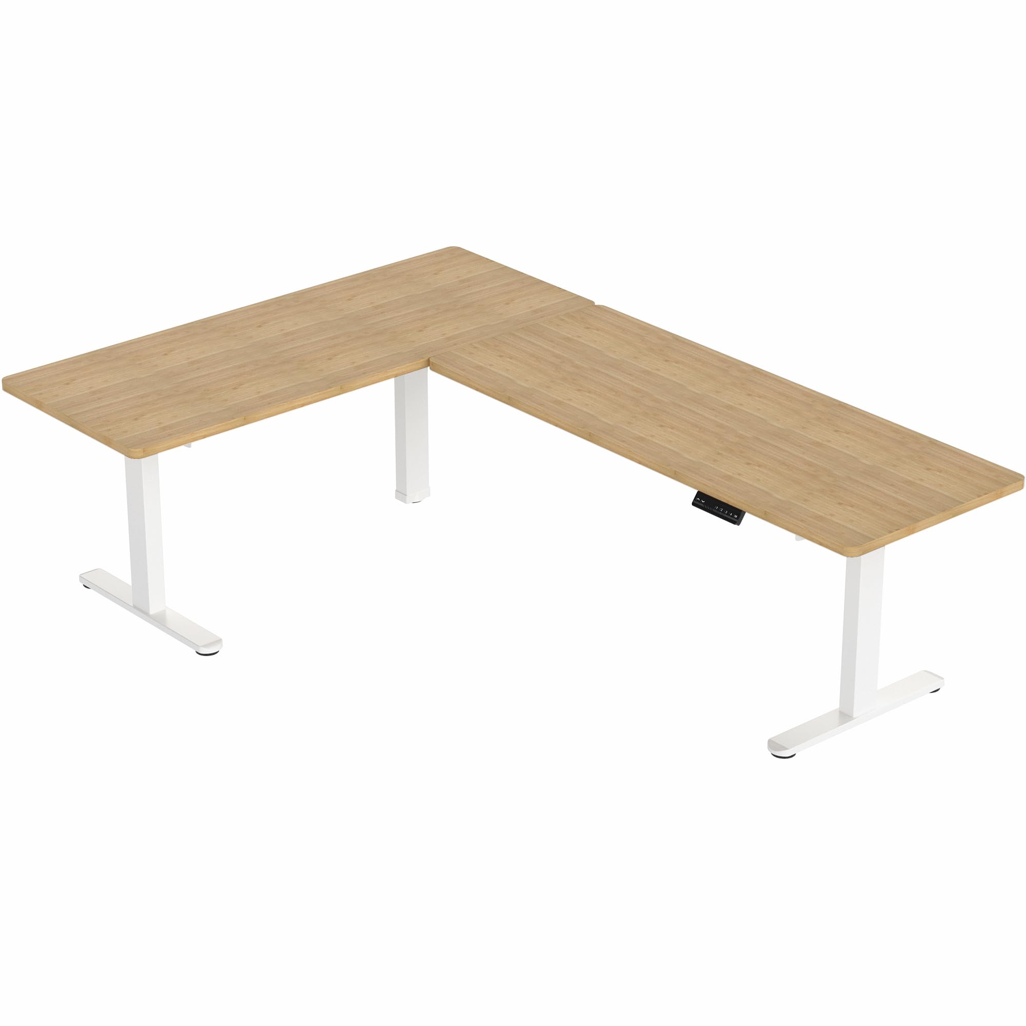 VIVO Electric Height Adjustable 83 x 60 inch Corner Stand Up Desk 2 Solid Bamboo Table Tops White — view 9