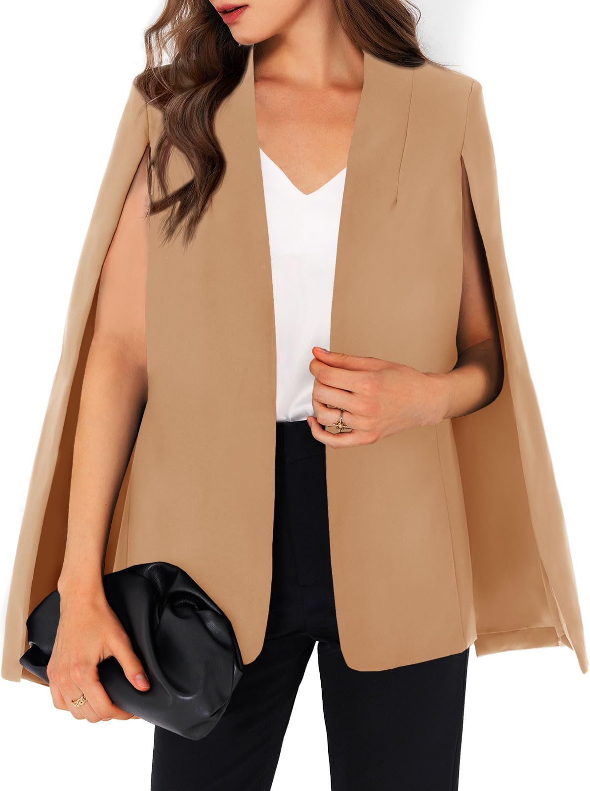Womens Cape Blazer Split Sleeve Open Front Casual Jacket Coat Workwear