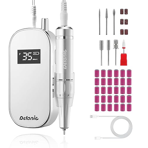 Delanie Taladro de uñas eléctrico 35000 RPM, lima E portátil para uñas profesional con clip para cinturón, lima de uñas eléctrica recargable para