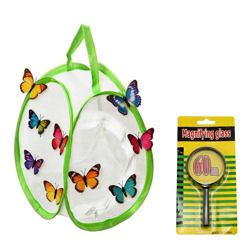 Mariposas Criar Casa de Mariposas, Mariposa Hábitat Jaula con Lupa 60 mm 5X, Plegable Mariposa Protección Hábitat Jaula 19 x 19 x 26 cm