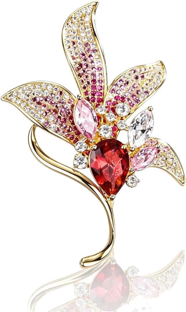 Crystal Jade Orchid Brooch for Women Sparkling Rhinestone Leaf Shape Bouquet Pin Elegant Purple Green Bridal Wedding Flower Brooch Fashion Clothing Hat Bag Accessories Christmas Birthday Party Wedding Costume Jewelry
