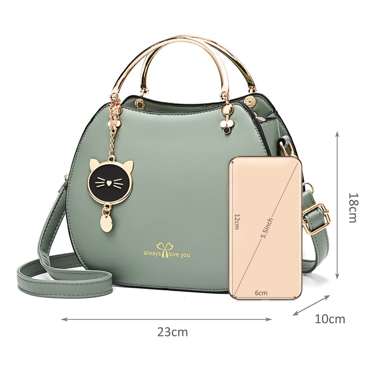 NICOLE & DORIS Bolso Bandolera Redondo Mujer Bolso Pequeño Bolsos de Mano Crossbody Lindo Bolsa Cruzado Bolsa de Mensajero para Niñas Bolsos de Fiesta Pochette con Gato Colgante Verde