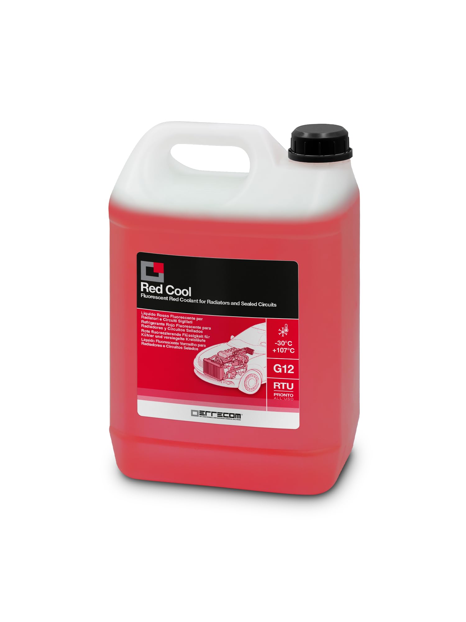ERRECOM Kit Sostituzione Liquido Radiatore Rosso, contiene Zeus+ Detergente Disincrostante per Radiatore (350 mL) e Red Cool Liquido Radiatore Rosso Fluo -30°C/+107°C Pronto all’Uso antigelo G12 (5 L)