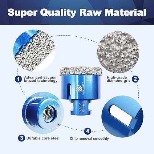 Miniatura 6 de Broca de núcleo de diamante de 1-18 pulgadas para baldosas de porcelana, cerámica, mármol, granito, 2 piezas de sierra de diamante soldada al vacío