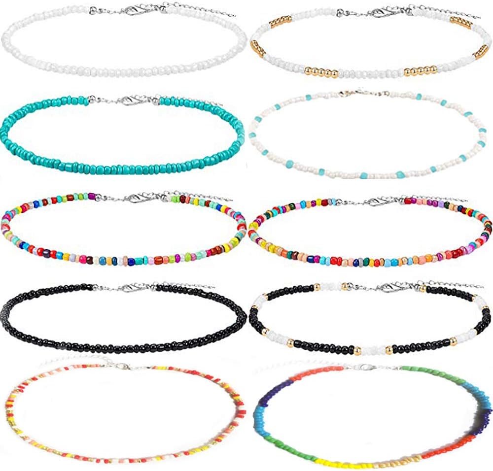 Seed Beads Short Necklace 10 Piece Set