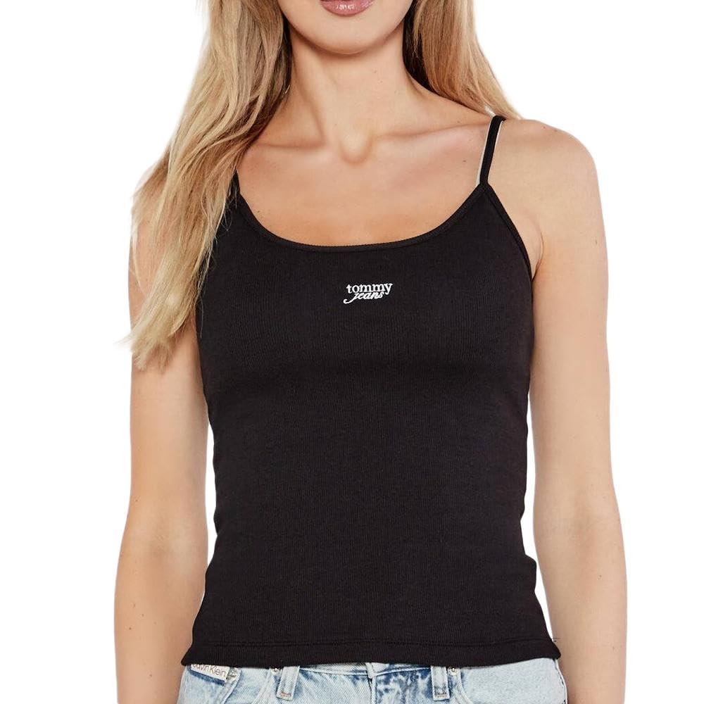 Tommy Hilfiger Black Tank Top Women Script Strappy, Black, S