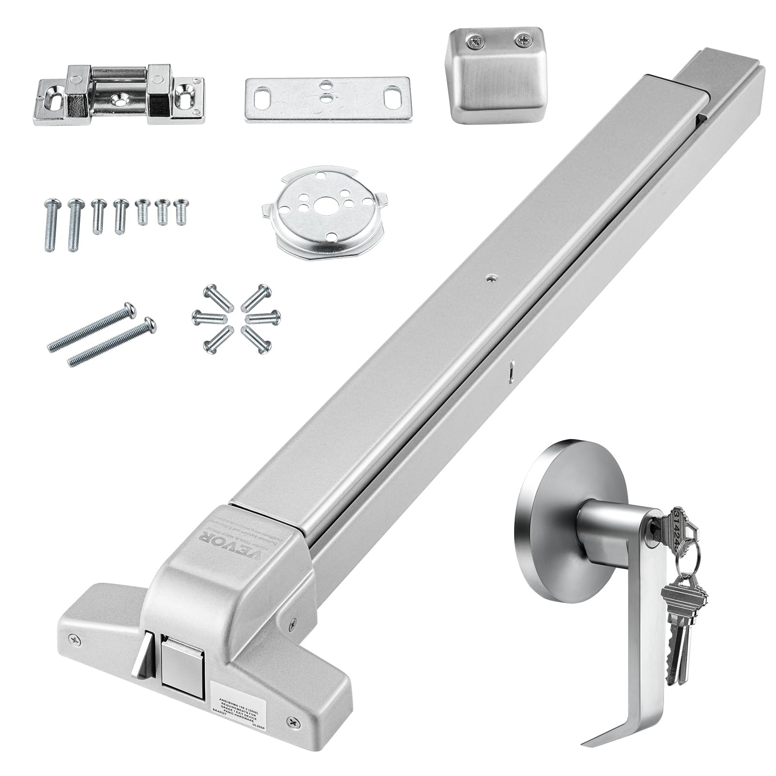 VEVOR Serrure Anti-Panique Universelle pour Porte de Sortie 71-104 cm de Largeur Dispositif Anti-Panique pour Issue de Secours Barre 1 Carré Évacuation Rapide pour Centres Commerciaux Hôpitaux Hôtels