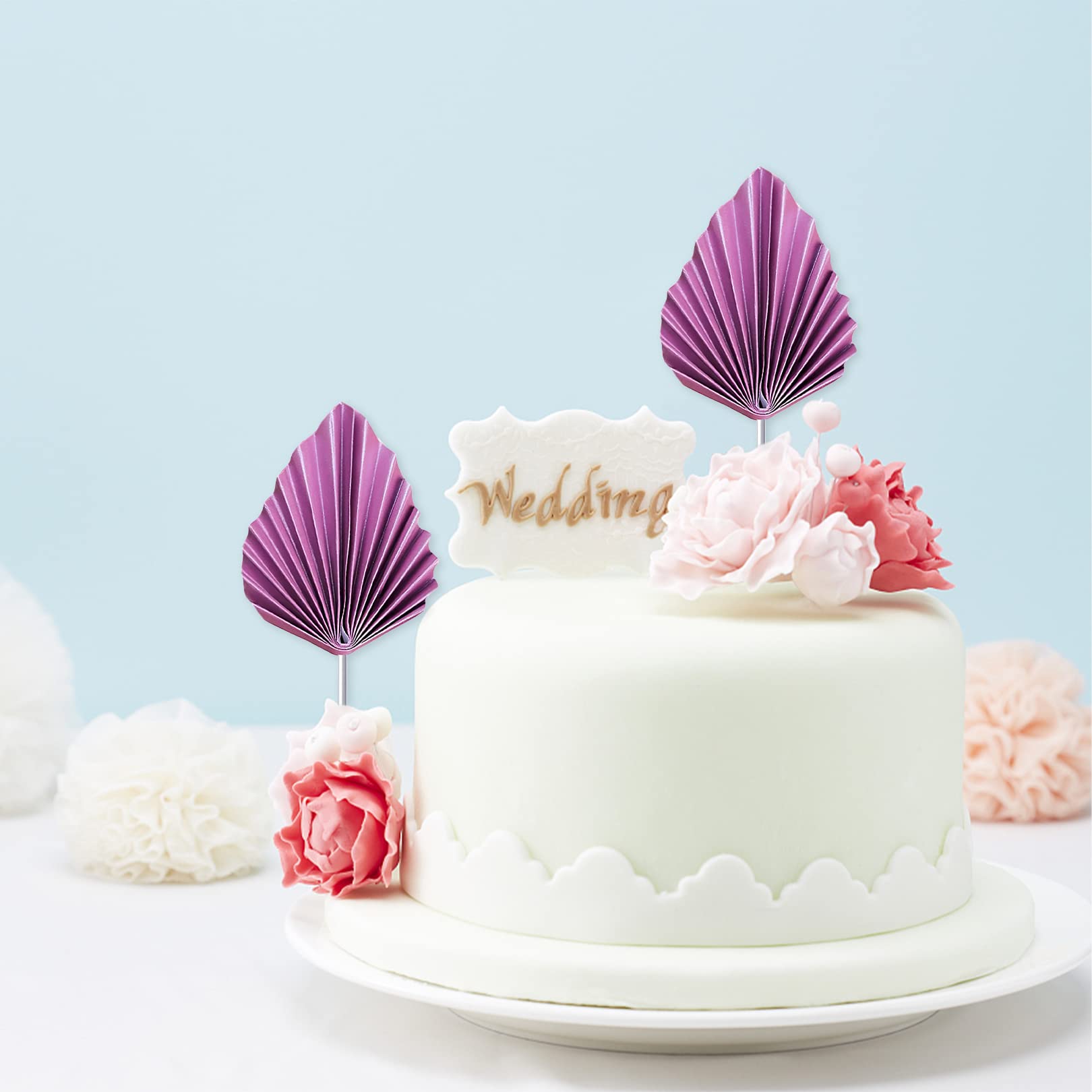 28-teiliges Kuchendekor-Set Mit Palmenfächern & Kugeln | Für Hochzeit, Babyparty, Geburtstag | Lila
