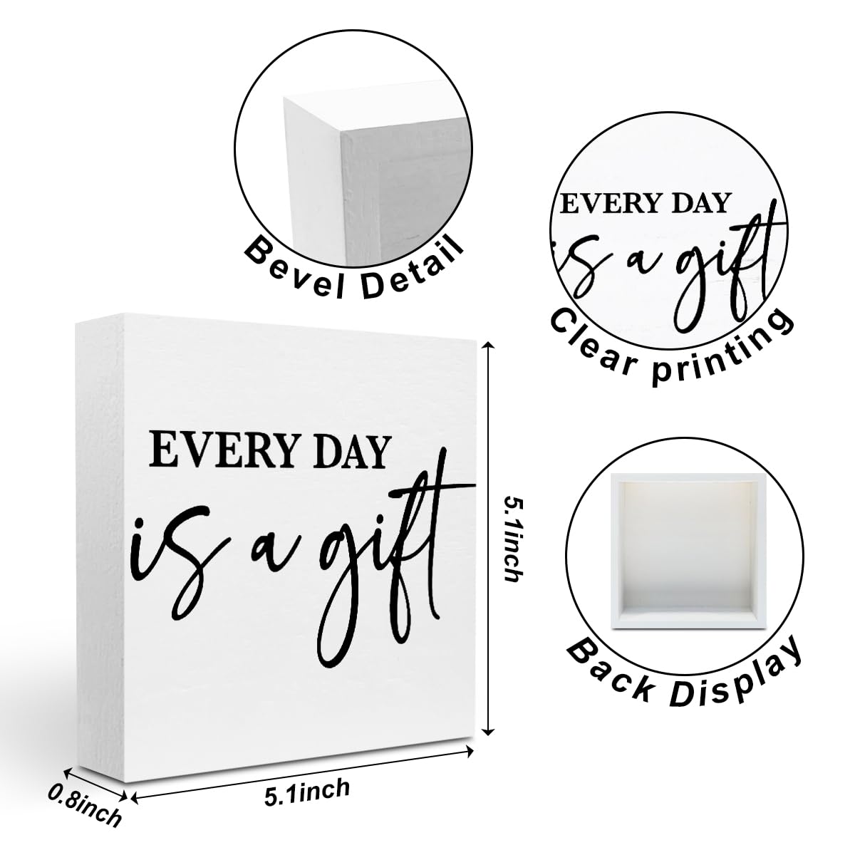 Inspirational Gifts for Women Men Friends, Everyday Is A Gift Wood Box Sign Decor for Home Room Office Cubicle Desk Shelf, Rustic Wooden Box Decorative Signs, 5.1x5.1Inch