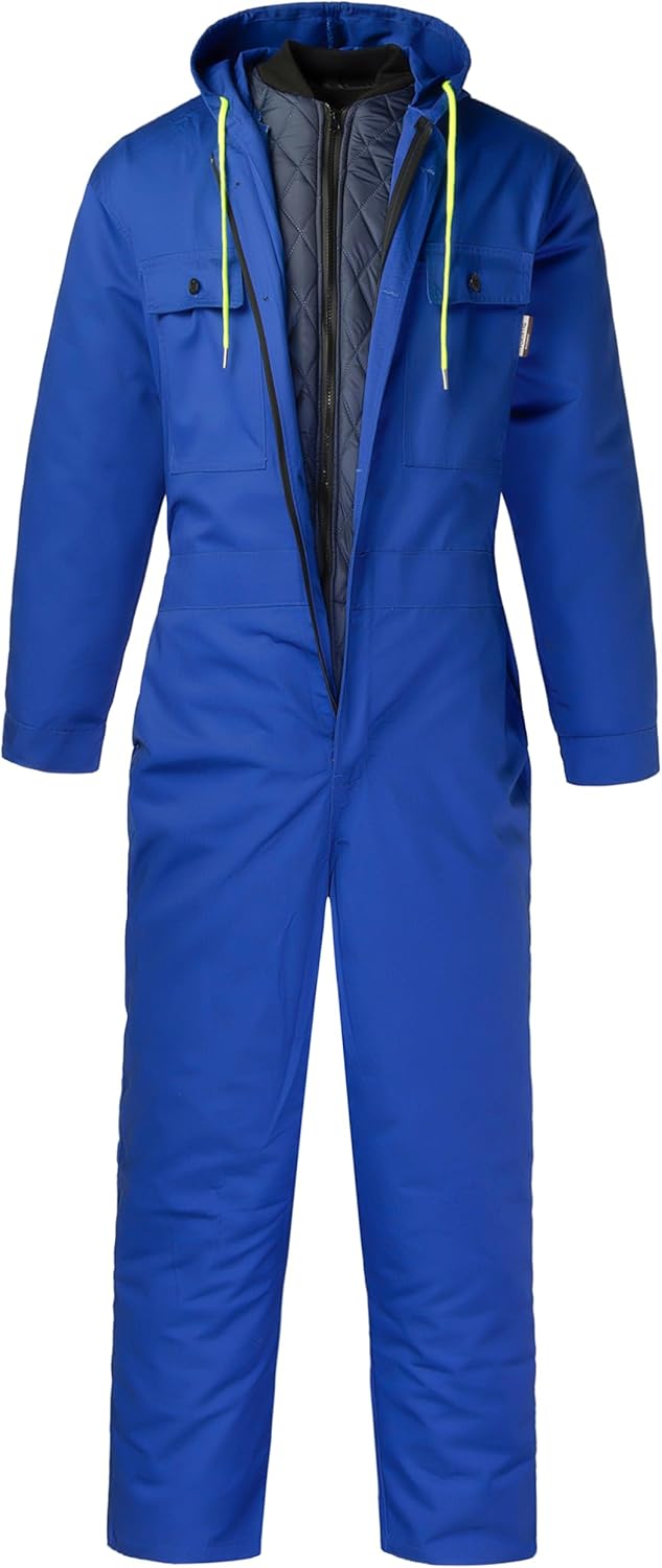 Winter Insulated Coveralls for Mens 2 Pieces Padded Work Coverall Mechanic Jumpsuit with Hood