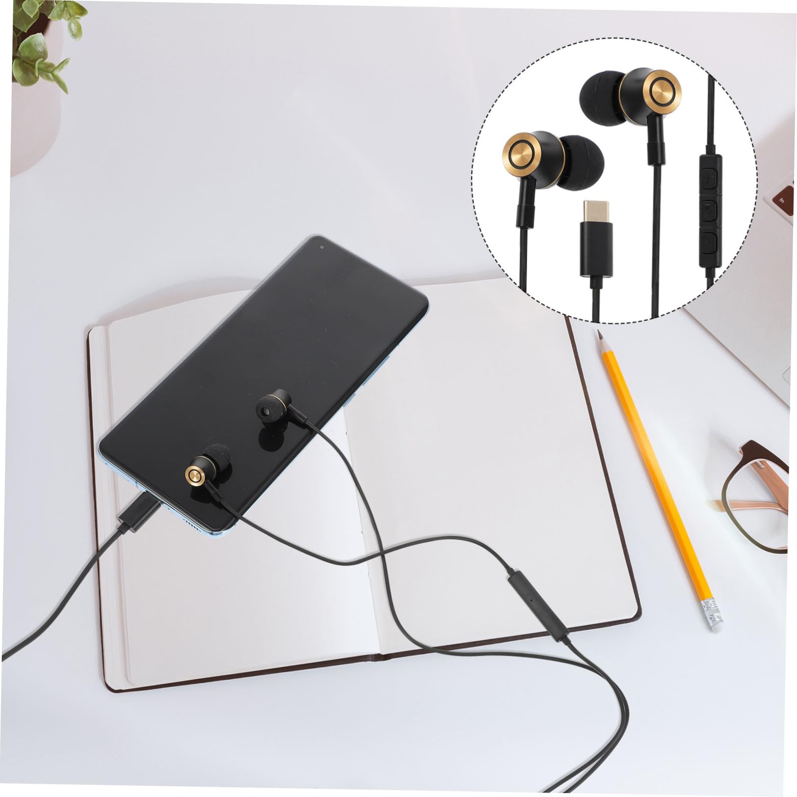 Hemobllo 5piezas Auriculares Intraurales Type-c Cancelación De Ruido y Micrófono Diseño Ergonómico Compatible Teléfonos y Tablets Estéreo Cable Resistente