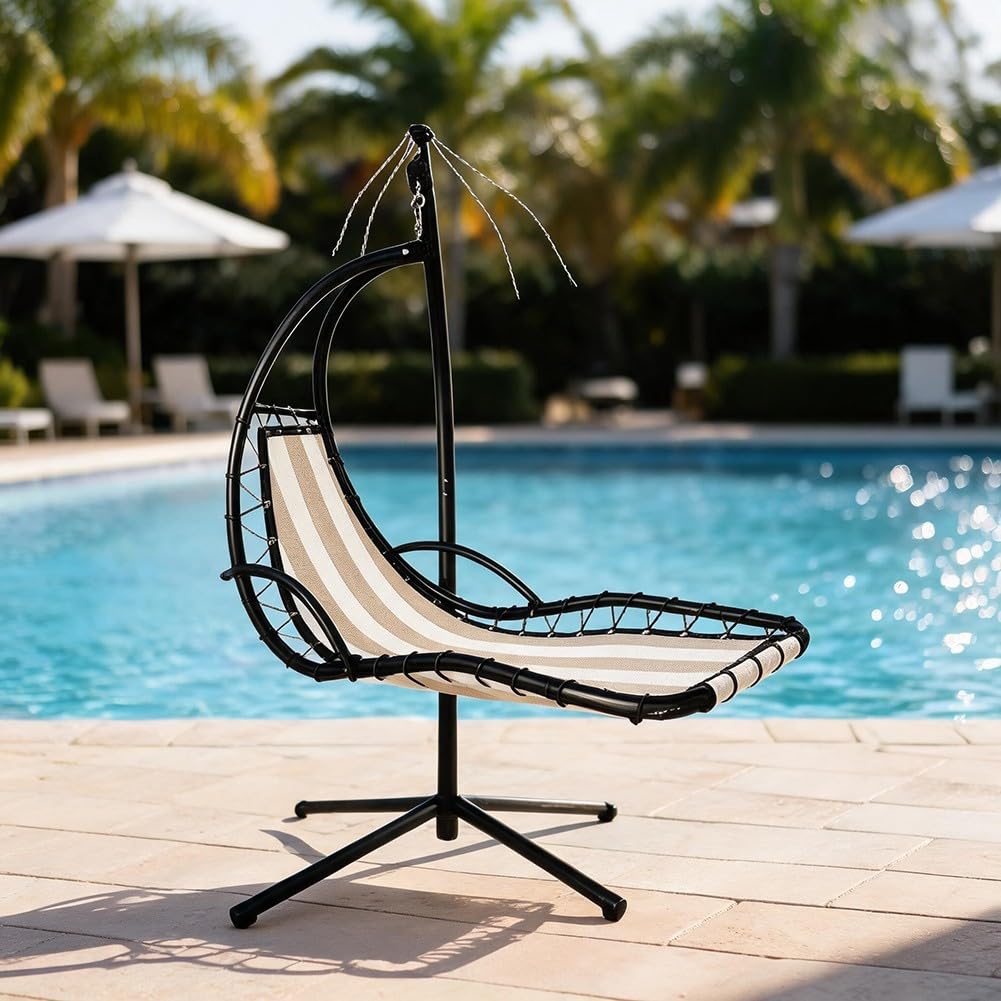 Housse de siège de rechange pour balancelle suspendue en textilène, coussin d'assise à rayures, 64 x 197 x 23 cm, tissu Teslin résistant aux intempéries, pour jardin et terrasse, montage