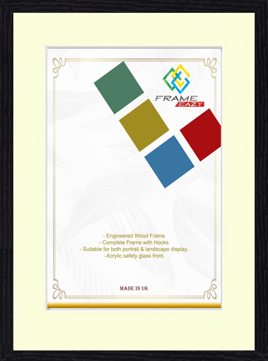 FRAME EAZY Black 14x11 Photo Frame with 11x8.5 Ivory Mount to Hang Portrait or Landscape - Thin Picture Frame With Safe Perspex Front - 14" x 11" For Picture Size 11" x 8.5"