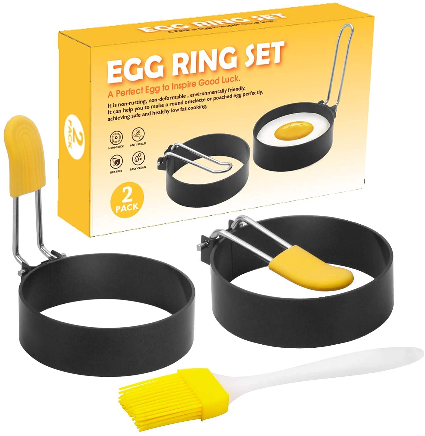 QiXinQIXIAN 2 Pack Fried Egg Mold,Reusable kitchen cooking toolsNon Stick Egg Moulds,Pancake Mould Cooking Rings for Frying Pan.