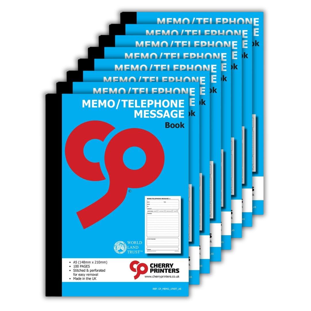 Cherry Printers Memo & Telephone Message Book | A5 100pages 80gsm | 8 Pack
